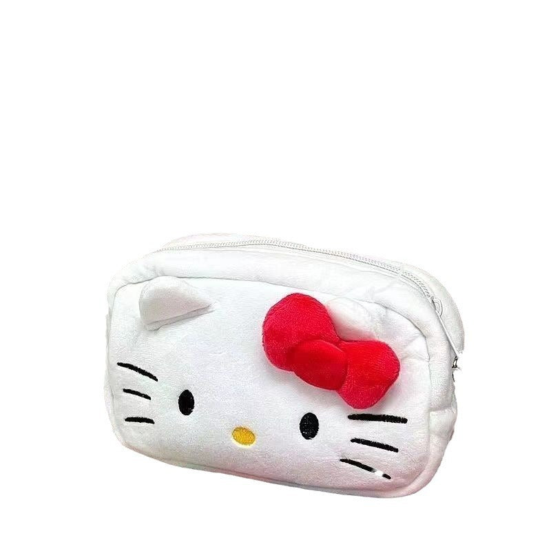 2025Hot-Selling Hello Kitty Plush Pen Japanese Style Cute Soft Student Stationery Storage Bag Large Capacity Stationery Box