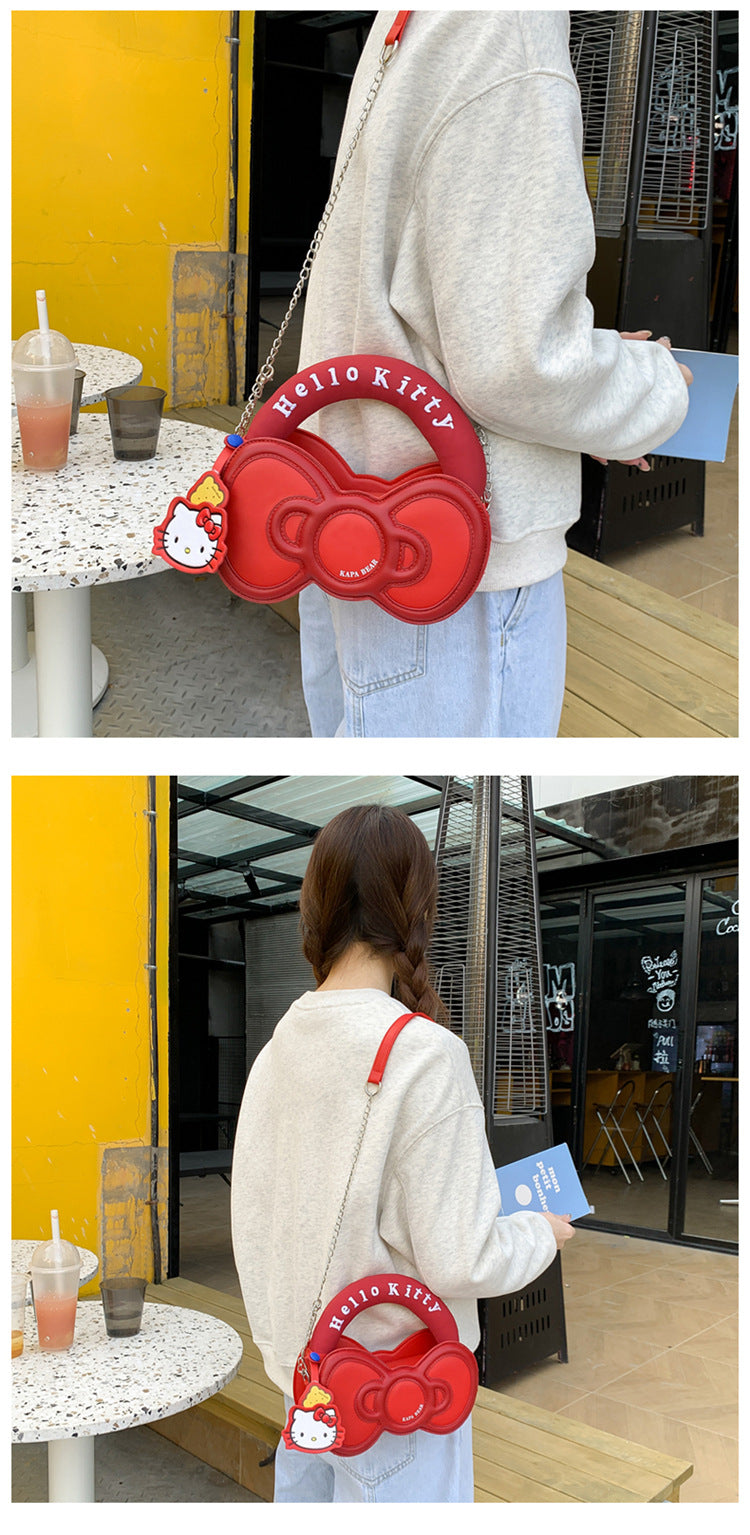 Super Popular Sweet Little Cat Girl Heart Handbag Korean Style Trendy Single Shoulder Crossbody Bag Cute Bowknot Shaped Bag