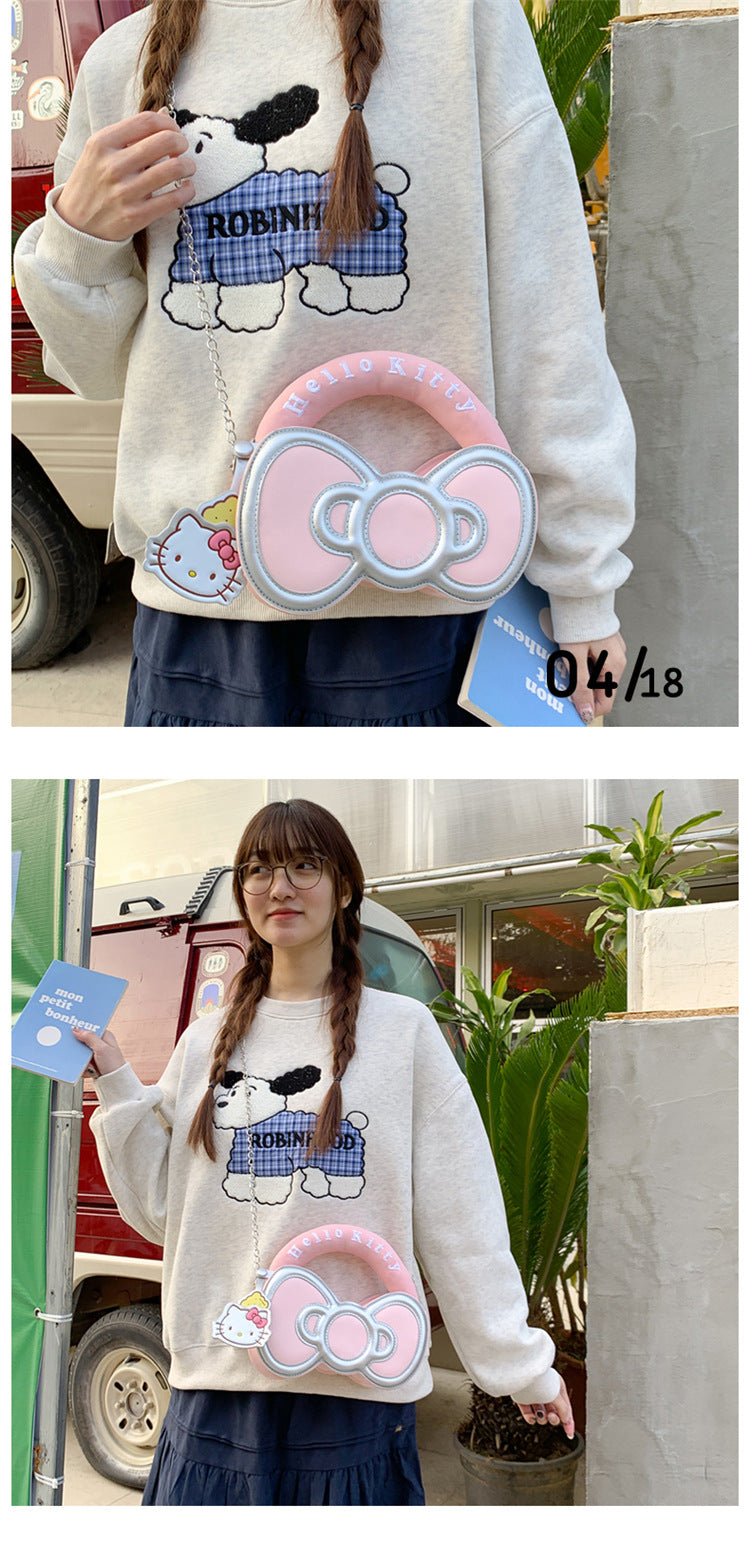 Super Popular Sweet Little Cat Girl Heart Handbag Korean Style Trendy Single Shoulder Crossbody Bag Cute Bowknot Shaped Bag