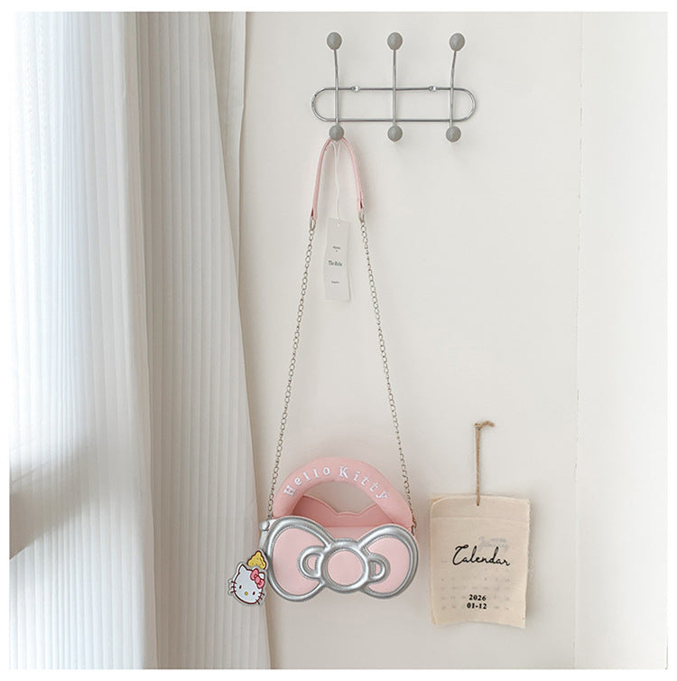 Super Popular Sweet Little Cat Girl Heart Handbag Korean Style Trendy Single Shoulder Crossbody Bag Cute Bowknot Shaped Bag
