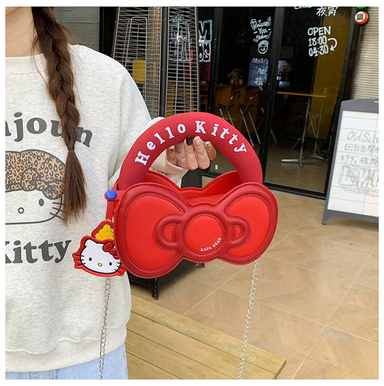 Super Popular Sweet Little Cat Girl Heart Handbag Korean Style Trendy Single Shoulder Crossbody Bag Cute Bowknot Shaped Bag
