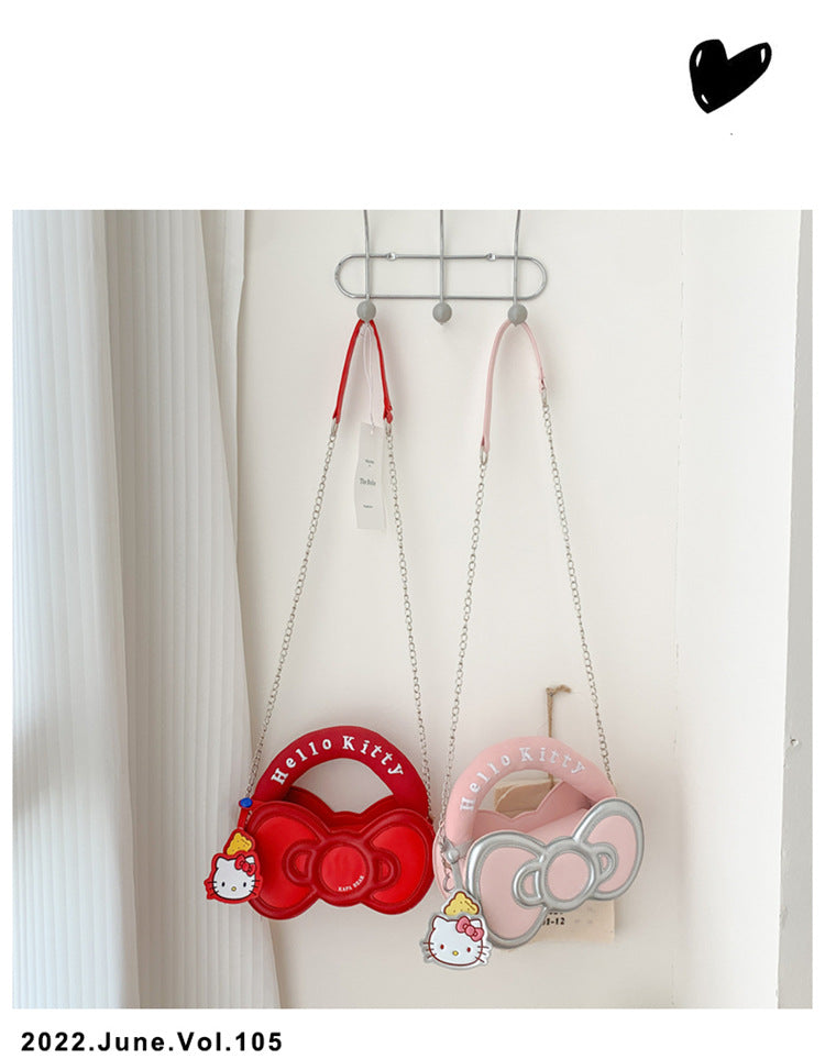 Super Popular Sweet Little Cat Girl Heart Handbag Korean Style Trendy Single Shoulder Crossbody Bag Cute Bowknot Shaped Bag