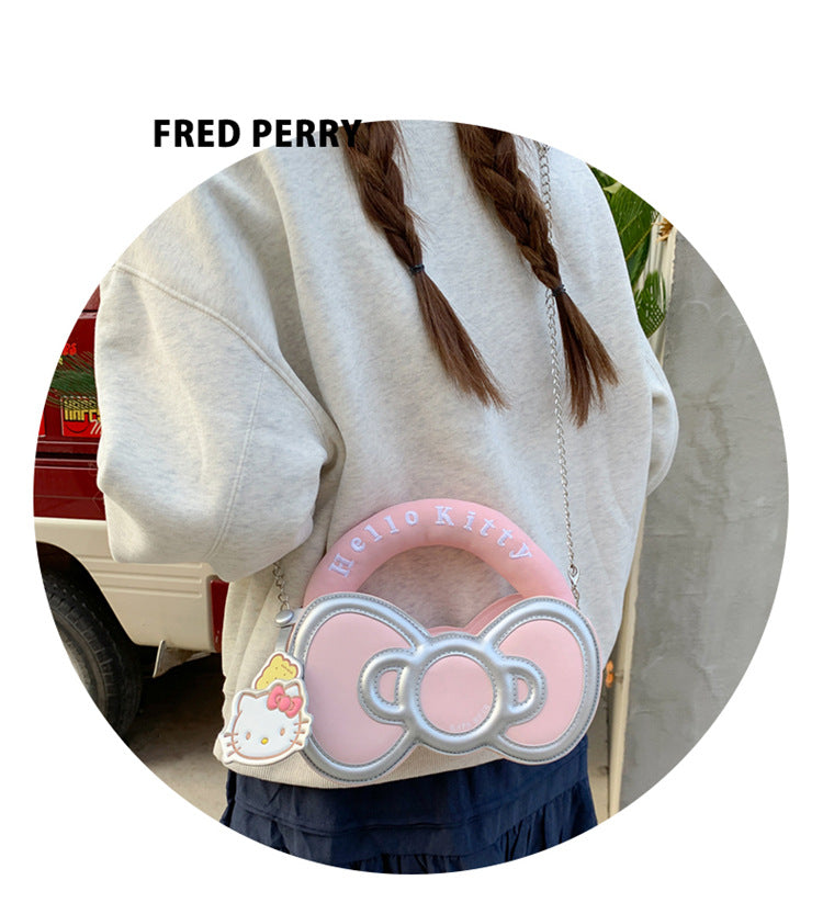 Super Popular Sweet Little Cat Girl Heart Handbag Korean Style Trendy Single Shoulder Crossbody Bag Cute Bowknot Shaped Bag