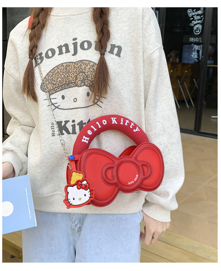 Super Popular Sweet Little Cat Girl Heart Handbag Korean Style Trendy Single Shoulder Crossbody Bag Cute Bowknot Shaped Bag