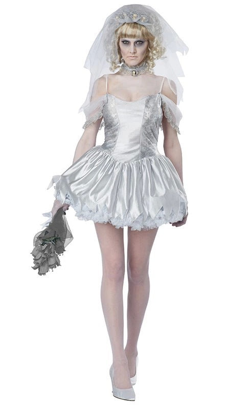 White Sexy Zombie Bride Costume – Halloween Couple Outfit, Spooky Party Cosplay & Lingerie-Inspired Dress