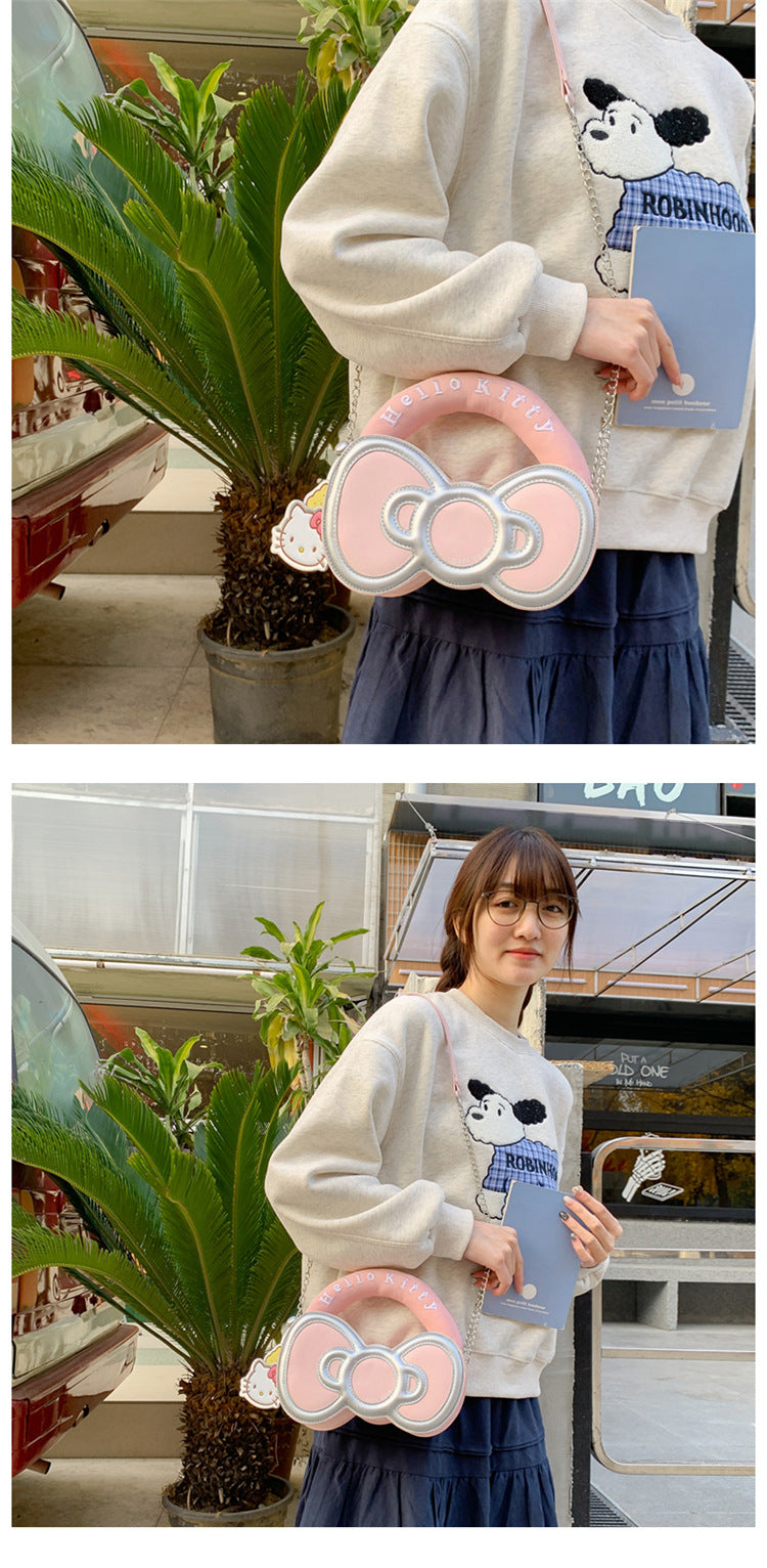 Super Popular Sweet Little Cat Girl Heart Handbag Korean Style Trendy Single Shoulder Crossbody Bag Cute Bowknot Shaped Bag