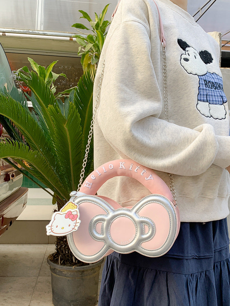 Super Popular Sweet Little Cat Girl Heart Handbag Korean Style Trendy Single Shoulder Crossbody Bag Cute Bowknot Shaped Bag