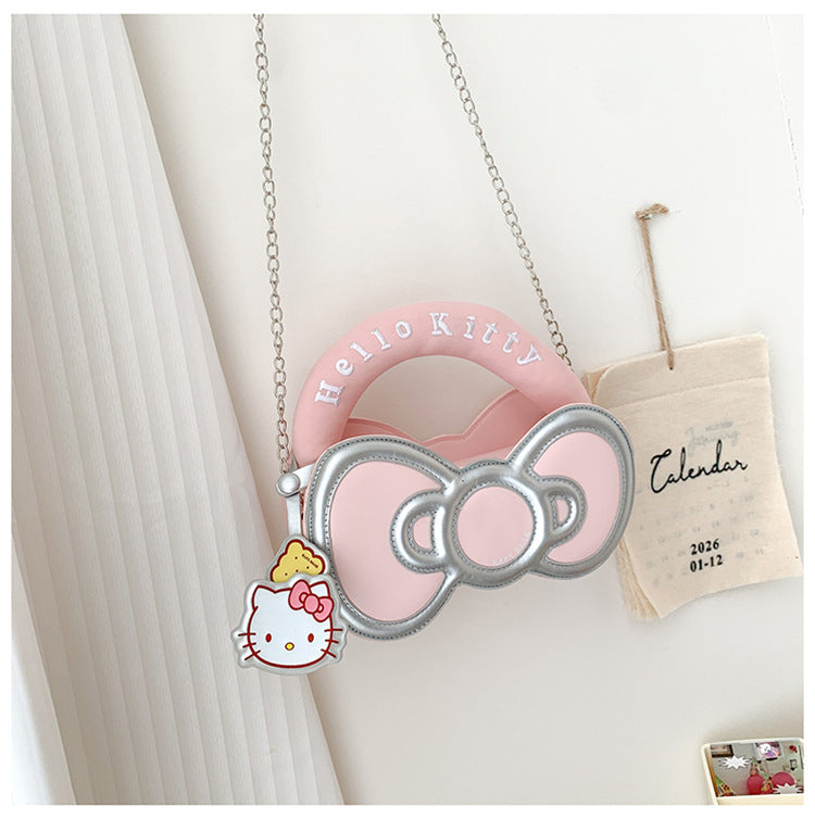 Super Popular Sweet Little Cat Girl Heart Handbag Korean Style Trendy Single Shoulder Crossbody Bag Cute Bowknot Shaped Bag