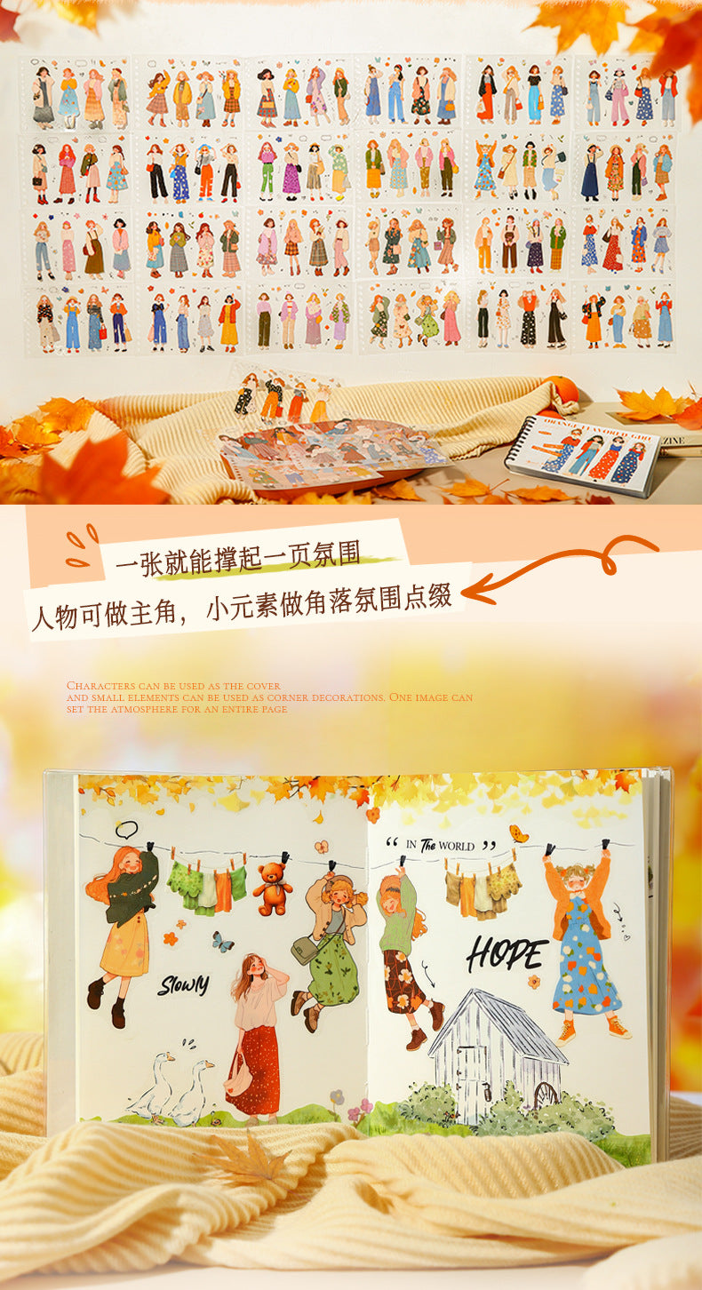 Ketchup Girl Coil PET Die-cut Sticker Book Orange Flavor Girl Series Journal Stickers for Decoration