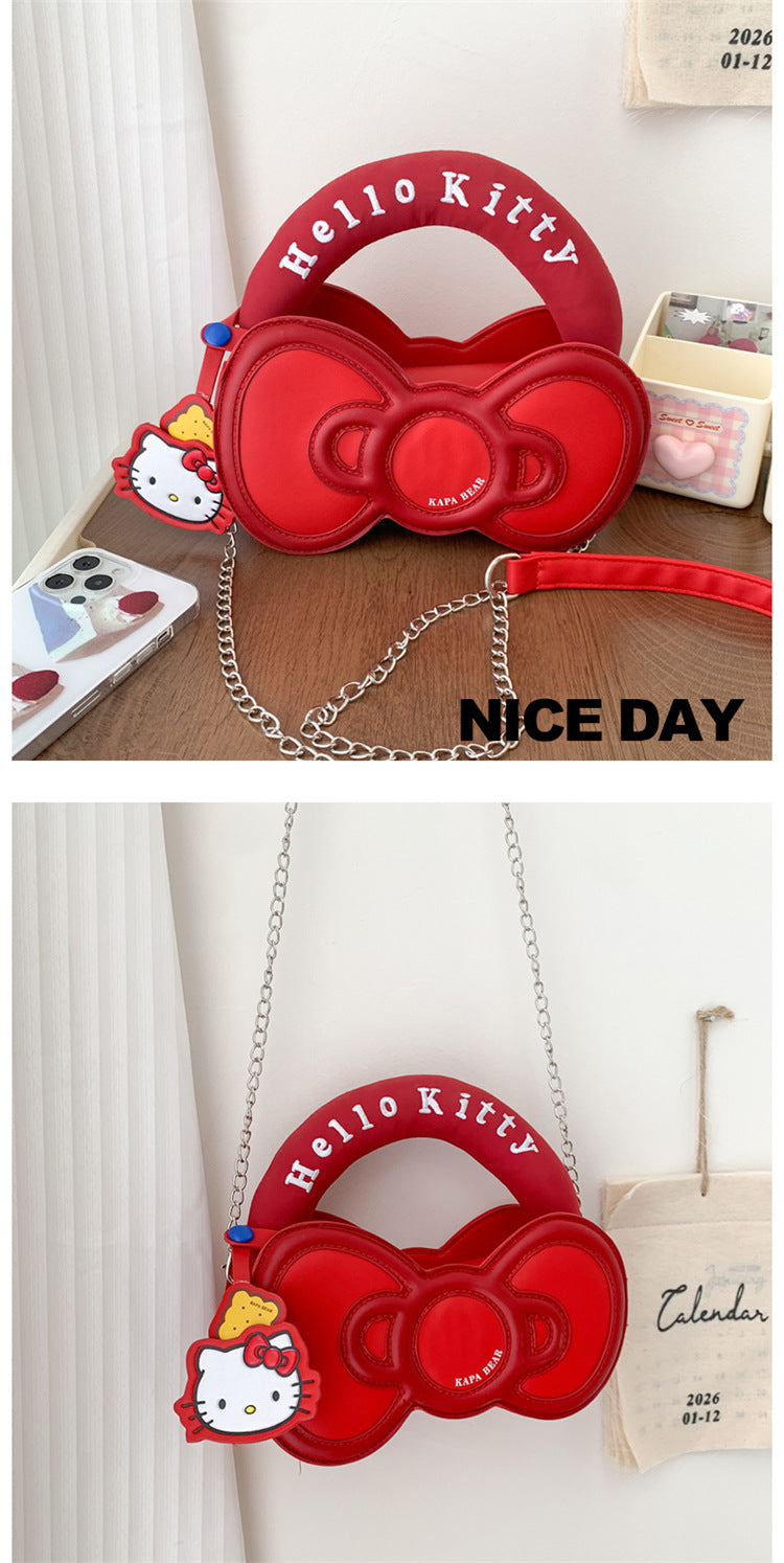 Super Popular Sweet Little Cat Girl Heart Handbag Korean Style Trendy Single Shoulder Crossbody Bag Cute Bowknot Shaped Bag