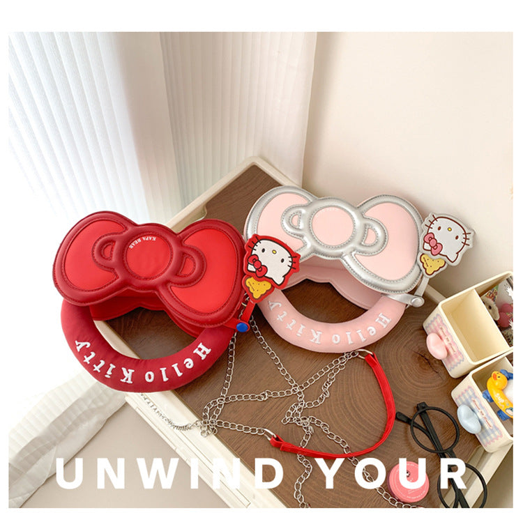 Super Popular Sweet Little Cat Girl Heart Handbag Korean Style Trendy Single Shoulder Crossbody Bag Cute Bowknot Shaped Bag