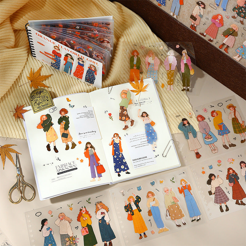 Ketchup Girl Coil PET Die-cut Sticker Book Orange Flavor Girl Series Journal Stickers for Decoration