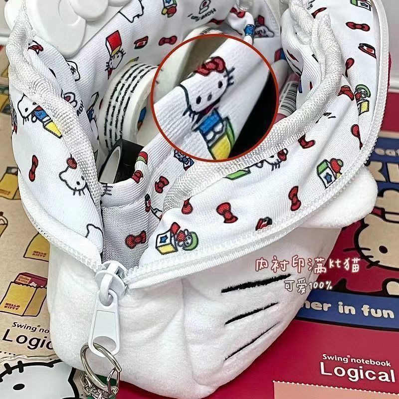 2025Hot-Selling Hello Kitty Plush Pen Japanese Style Cute Soft Student Stationery Storage Bag Large Capacity Stationery Box