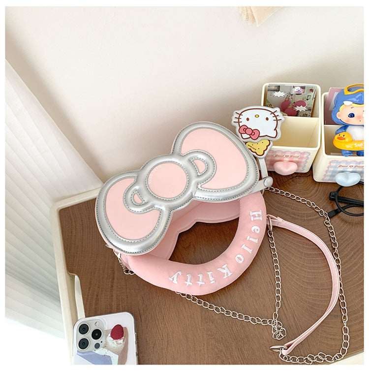 Super Popular Sweet Little Cat Girl Heart Handbag Korean Style Trendy Single Shoulder Crossbody Bag Cute Bowknot Shaped Bag