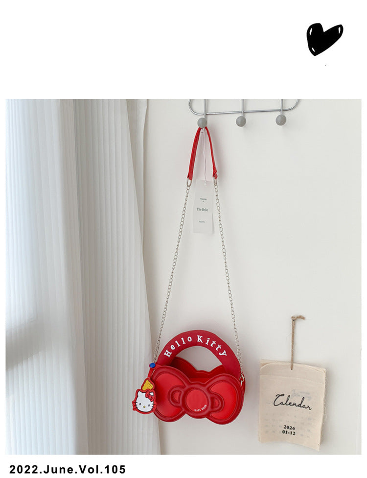 Super Popular Sweet Little Cat Girl Heart Handbag Korean Style Trendy Single Shoulder Crossbody Bag Cute Bowknot Shaped Bag