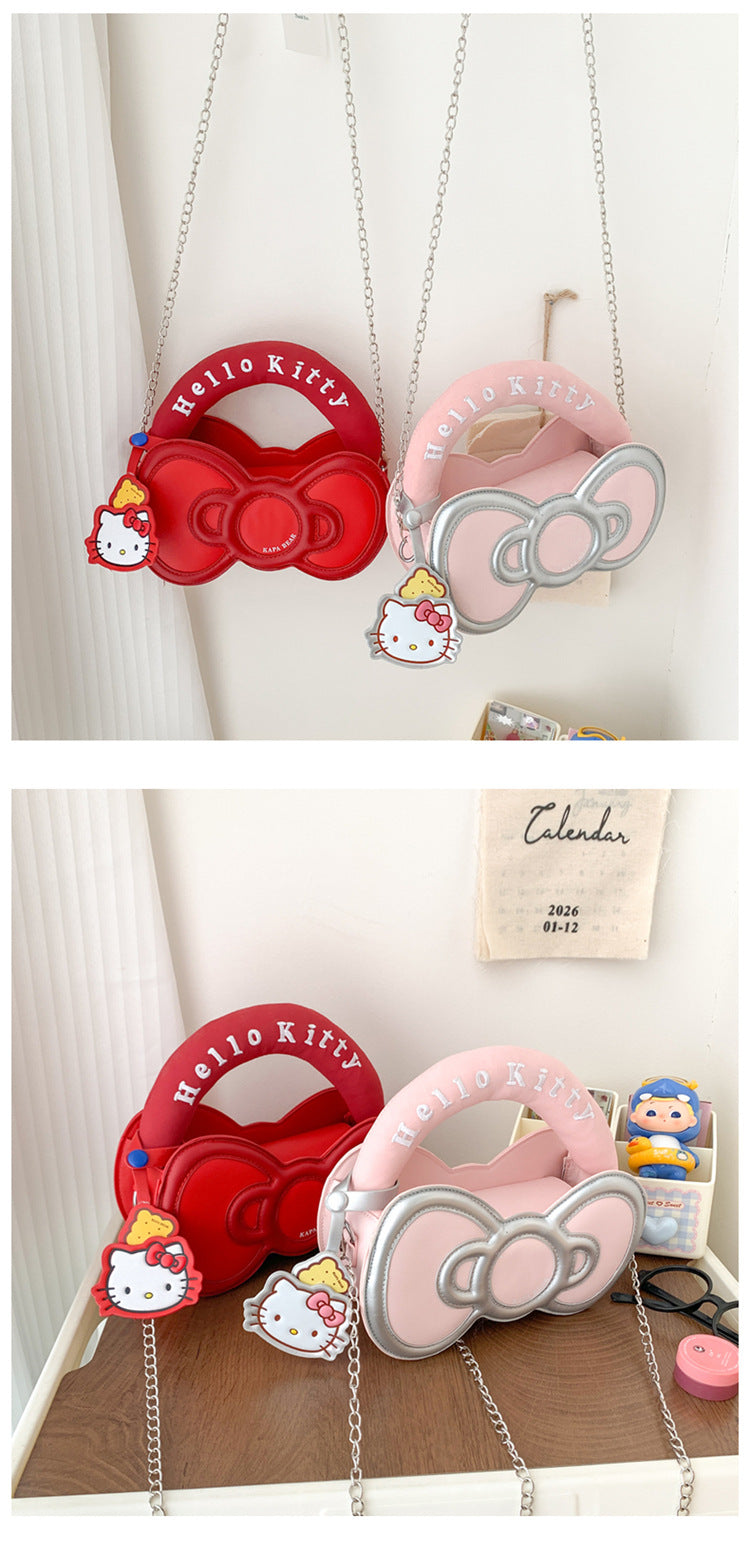 Super Popular Sweet Little Cat Girl Heart Handbag Korean Style Trendy Single Shoulder Crossbody Bag Cute Bowknot Shaped Bag