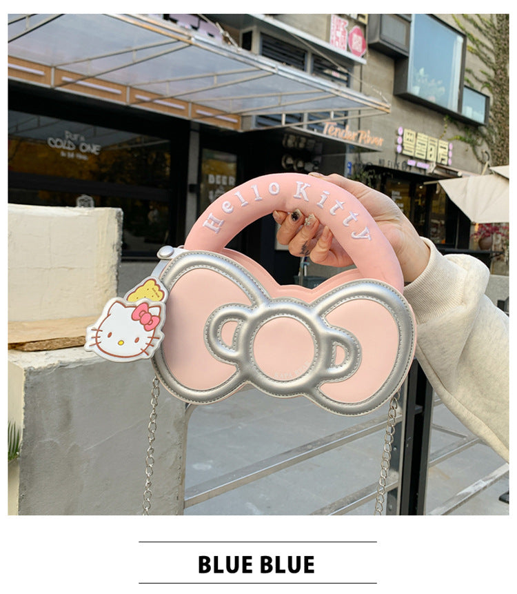 Super Popular Sweet Little Cat Girl Heart Handbag Korean Style Trendy Single Shoulder Crossbody Bag Cute Bowknot Shaped Bag