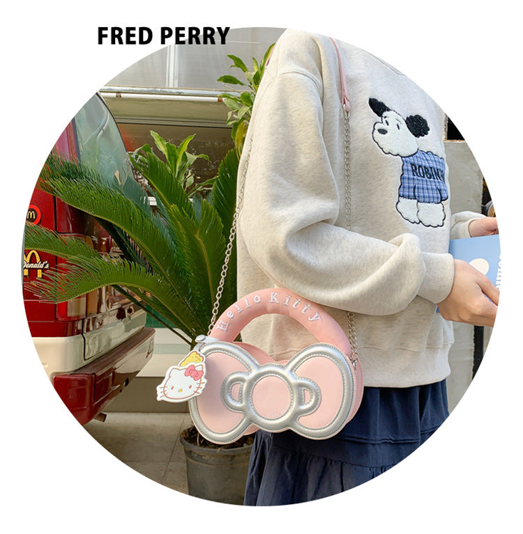 Super Popular Sweet Little Cat Girl Heart Handbag Korean Style Trendy Single Shoulder Crossbody Bag Cute Bowknot Shaped Bag