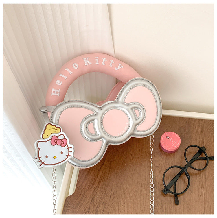 Super Popular Sweet Little Cat Girl Heart Handbag Korean Style Trendy Single Shoulder Crossbody Bag Cute Bowknot Shaped Bag