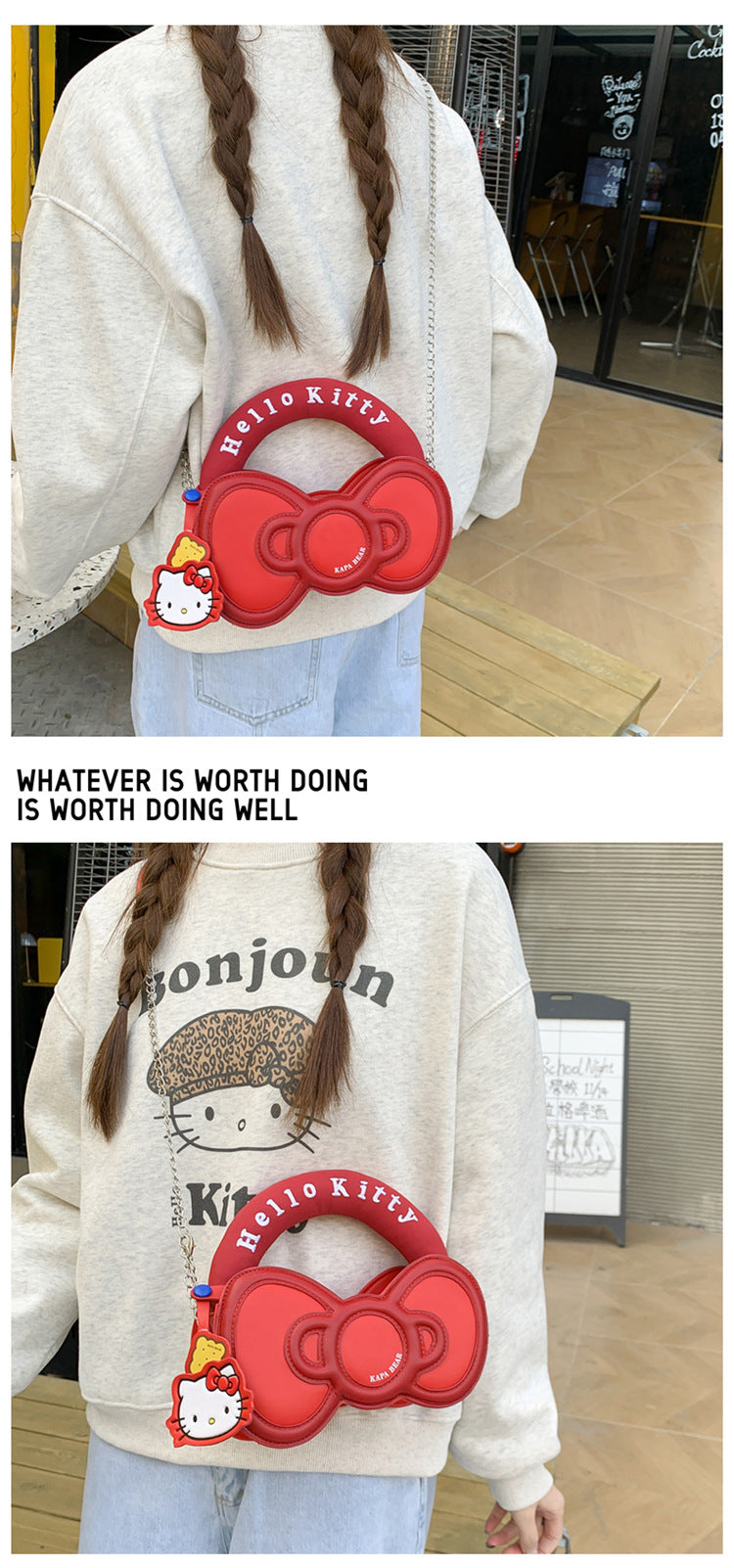 Super Popular Sweet Little Cat Girl Heart Handbag Korean Style Trendy Single Shoulder Crossbody Bag Cute Bowknot Shaped Bag